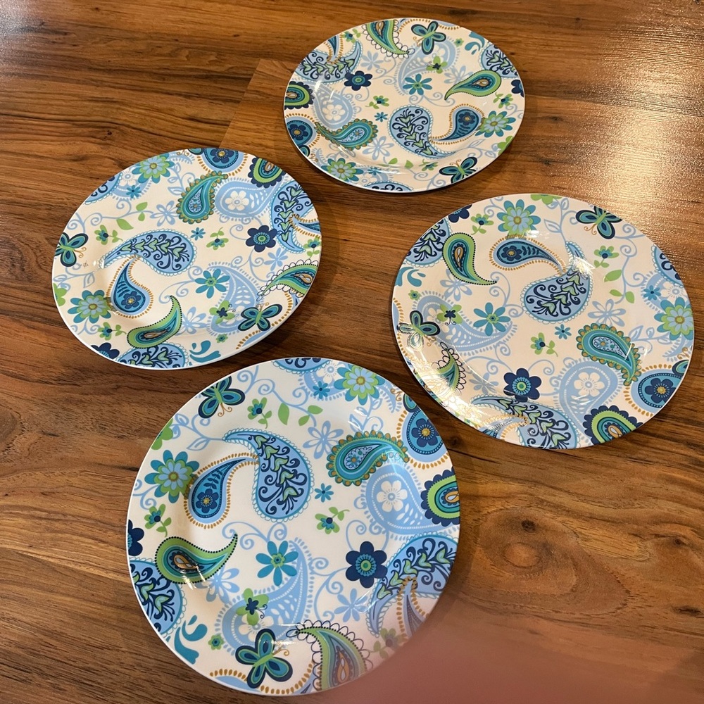 Paisley Patterned Dinner Plates - Blue and Green
